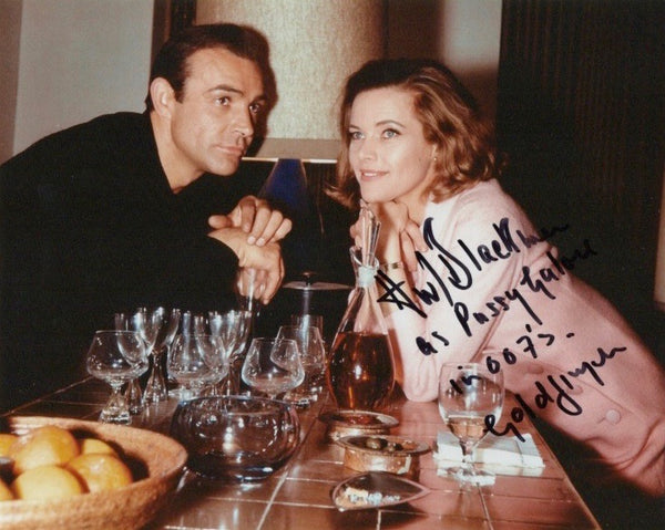 GREAT ON SET SHOT FROM THE 1964 JAMES BOND FILM GOLDFINGER IN PERSON SIGNED BY HONOR BLACKMAN