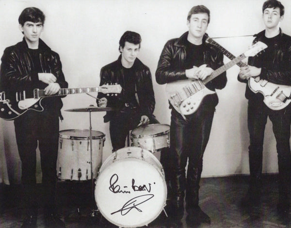 PETE BEST  ORIGINAL DRUMMER FOR THE BEATLES  ( 1960-1962 ) 11 X 14  B/W IN PERSON SIGNED EARLY SHOT OF THE BEATLES