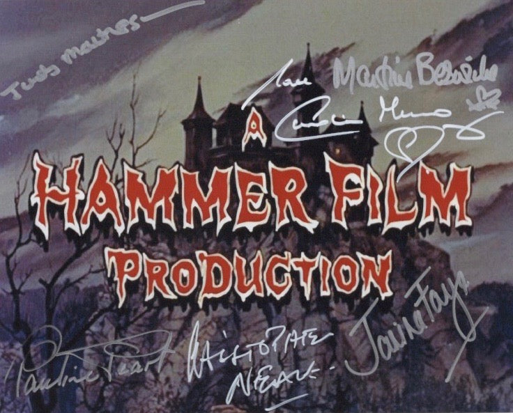 HAMMER FILM PRODUCTION IN PERSON SIGNED PHOTO BY CAROLINE MUNRO,JUDY MATHESON,MARTINE BESWICK,JANINA FAYE,CHRISTOPHER NEAME & PAULINE PEART