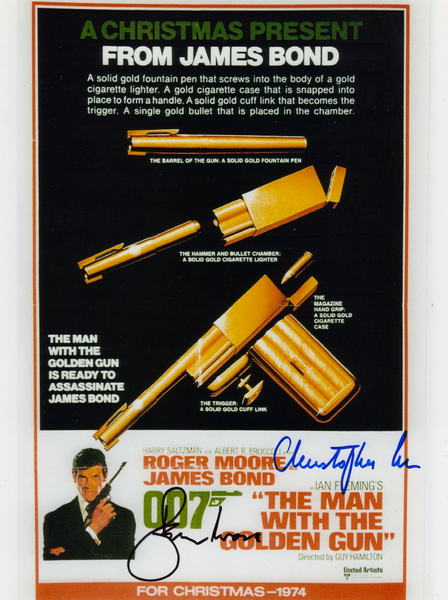 ROGER MOORE & CHRISTOPHER LEE IN PERSON SIGNED PHOTO FROM THE MAN WITH THE GOLDEN GUN